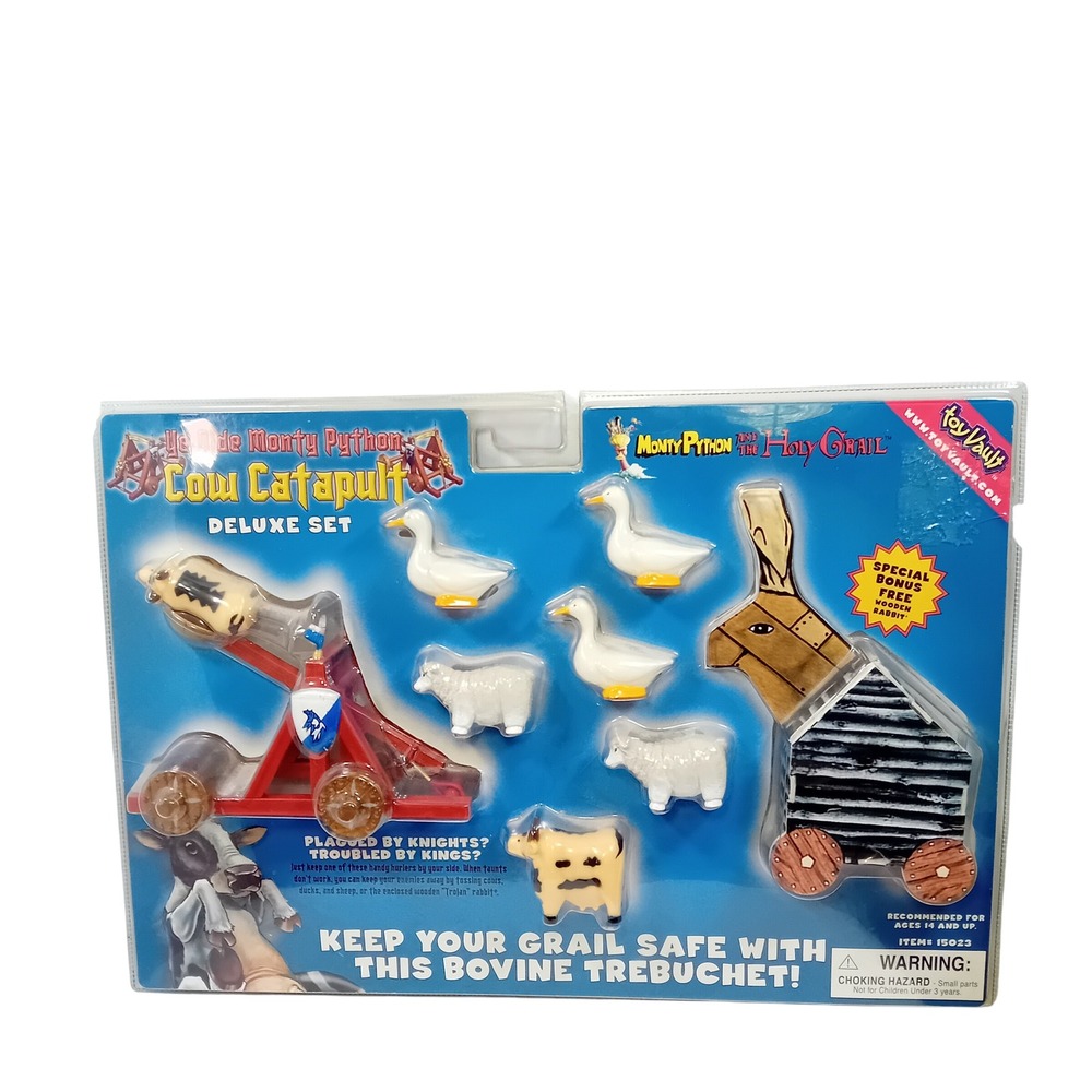 2004 NEW Toy Vault Monty Python Holy Grail Cow Catapult Playset Figures Spamalot